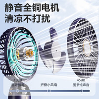 悍仕优【SY】usb手持风扇迷你小风扇数显小电风扇 蓝色【5档+无噪音】无底座