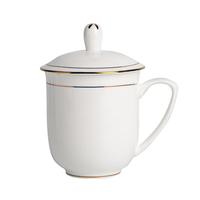 京东京造 杯子 【鎏金骨瓷】可会议杯办公杯带盖茶杯360ML 10个装