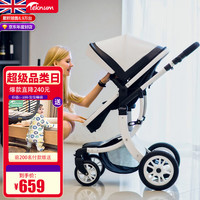 TEKNUM 婴儿推车可坐可躺高景观折叠避震轻便新生儿宝宝儿童手推车 白色车架（白色PU车棚）