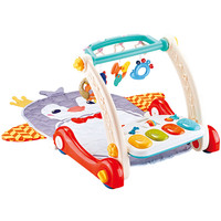 知识花园婴幼儿童可水洗牙胶脚踩架可咬安抚灯光音乐 猫头鹰四合一款 红色 自备电池