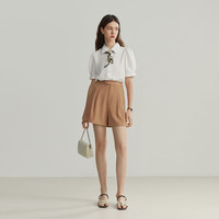 范思蓝恩22FS2377泡泡袖短袖衬衫女夏法式宫廷风职业衬衣 纯净白 S