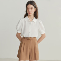 范思蓝恩22FS2377泡泡袖短袖衬衫女夏法式宫廷风职业衬衣 纯净白 M