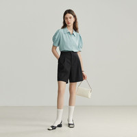 范思蓝恩22FS2377泡泡袖短袖衬衫女夏法式宫廷风职业衬衣 冰川蓝 S