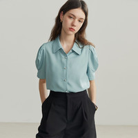范思蓝恩22FS2377泡泡袖短袖衬衫女夏法式宫廷风职业衬衣 冰川蓝 XS