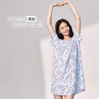 宜而爽 冰丝睡裙 女士梭织短袖连衣裙