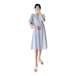 婧麒 装夏季宽松连衣裙小个子夏装裙薄款小清新哺乳裙子夏 蓝色 L