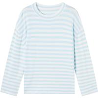 对白【杜鹃同款】条纹圆领针织衫罩衫女2025春季慵懒宽松毛衣 蓝白细条 S