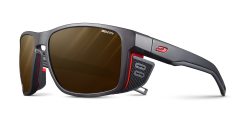 Julbo Shield M 男士和女士 Glacier 眼镜 I REACTIV 光致变色或 Spectron 镜片登山太阳镜,半透明黑色/霓虹橙色框架,REACTIV 2-4 偏光