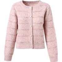 百图betu女装2024秋季毛针织衫小香风开衫软糯针织衫女2408T22 粉红 M