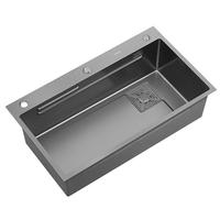 箭牌(ARROW)厨房水槽纳米轨道大单槽不锈钢洗切沥一体盆洗碗池洗菜盆 黑色轨道槽70,带龙头+沥水+砧板