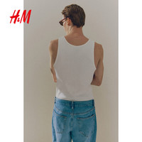H&M男装背心2025夏季圆领打底修身版型无袖罗纹背心1158014 白色010 M 175/100