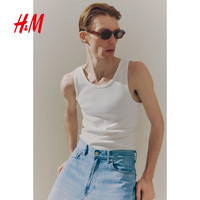 H&M男装背心2025夏季圆领打底修身版型无袖罗纹背心1158014 黑色011 M 175/100