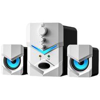 SADA电脑音响低音炮台式机小型多媒体2.1音箱笔记本家用桌面有线电竞游戏带麦克风耳机喇叭 象牙白【有线连接+带麦+耳机】