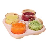 ANKOU 安扣 宝宝辅食盒婴儿玻璃收纳储存碗餐盘小冷冻保鲜餐具 玻璃辅食杯5件套（75ml*4+托盘）