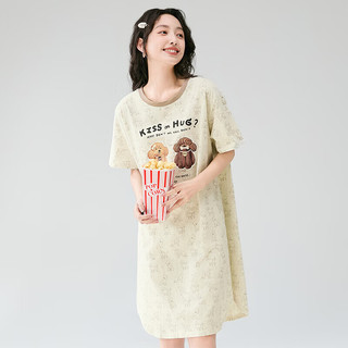 芬腾可安可安睡裙女可爱甜美纯棉透气女士家居服睡裙 灰色-款式2 M