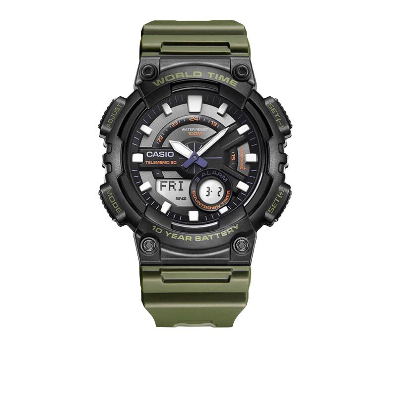 卡西欧（CASIO）男表 石英手表 运动手表 多功能双显电子表 防水夜光表 AEQ-110W-3A夜光指针