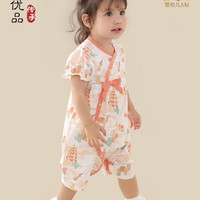 汉宫优品女宝宝夏装短袖外出服中国风新生儿衣服莫代尔连体衣洋气婴儿哈衣 丝绸之路 80cm