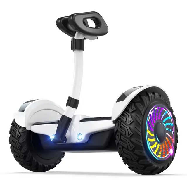 领奥电动平衡车儿童成人男女孩两轮智能思维车自动体感平行车二轮自平衡车越野款双轮10寸手扶带扶手杆 旗舰白54V【腿控手控+蓝牙APP+炫光轮】