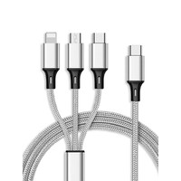 XJXH三合一手机数据线充电线 1拖三车载线 安卓系列 苹果 系列Type-c 接口兼容99%手机型号 一拖三月亮银充电线【线长1.2米】