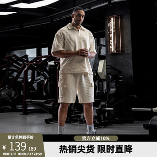 BD.POWER UP+夏季肌理感重磅纯色t恤男简约宽松运动印花短袖男polo衫 灰军绿 M （60-70kg）