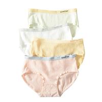 洁丽雅 4条装棉女士内裤运动风条纹中腰短裤女亲肤透气舒适不勒内裤女生 浅粉/浅黄/浅绿/白色 L(100-115斤)