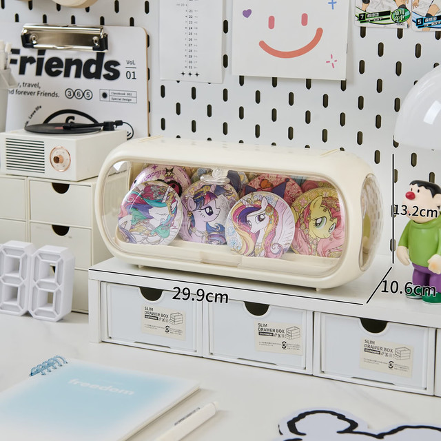 三木 长条太空舱透明防尘盲盒收纳盒 奶油白 需组装