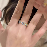 花饰庄园 烟雨新中式青花瓷珐琅白玉髓戒指精致巴恩风烧蓝彩宝戒指 开口可调节-H177