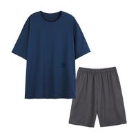 静韵【凉感型】睡衣女夏款棉短袖情侣家居服男士大码套装可外穿 午夜蓝-男士套装 L