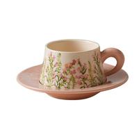 舍里复古美式陶瓷杯碟中古风咖啡杯碟高颜值下午茶马克杯送新人礼盒装 咖啡杯碟-粉风铃 杯碟套装