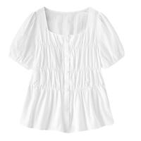 森马（Semir）短袖衬衫女方领泡泡袖2025夏修身纯棉绣花衬衣 漂白10007 S