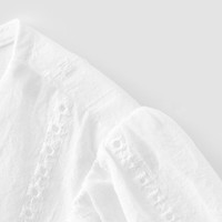 森马（Semir）短袖衬衫女方领泡泡袖2025夏修身纯棉绣花衬衣 漂白10007 2XL