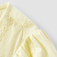 森马（Semir）短袖衬衫女方领泡泡袖2025夏修身纯棉绣花衬衣 蛾黄31006 3XL