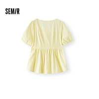 森马（Semir）短袖衬衫女方领泡泡袖2025夏修身纯棉绣花衬衣 蛾黄31006 XL