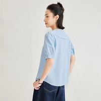 纯棉女士衬衫夏季梭织蝴蝶结海军领短袖休闲衬衫女款