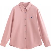 初语爱心刺绣衬衫女2025春简约百搭纯色打底上衣纯棉衬衣 浅粉色 S