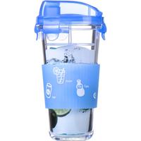 Glasslock 三光云彩 Flat Shaker系列 RC918 玻璃杯 450ml 海洋蓝