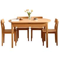全友家居实木圆餐桌可伸缩折叠家用小户型吃饭桌椅子组合套装家居馆 红橡木|1.3m实木餐桌+58硬面椅*4