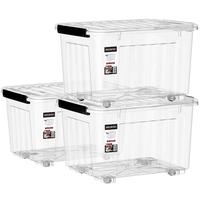 SPACEXPERT 空间专家 衣物收纳箱塑料整理箱60L透明 3个装 带轮
