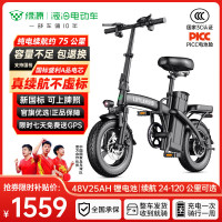 绿源 电动自行车新国标代驾折叠电动车超长续航铝合金锂电池助力电瓶车 航空版-A品电芯-25A-纯电100KM