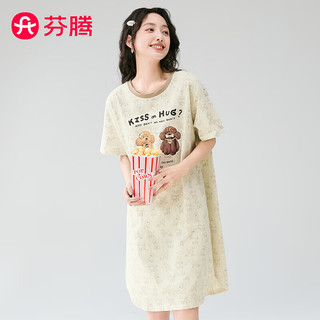 芬腾可安可安睡裙女可爱甜美纯棉透气女士家居服睡裙 灰色-款式2 M