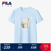 FILA 儿童童装上衣2024夏季中大童女童时尚圆领短袖T恤 淡天蓝色-LB 150cm
