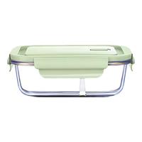 欣美雅（xinmeiya）玻璃饭盒微波炉加热带饭保温餐盒分隔便当盒密封保鲜盒 抹茶绿  大长2格 1060ml