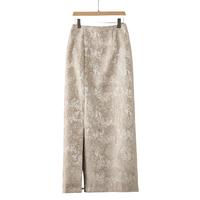 晚白【直降】春款时尚简约半裙休闲百搭新中式印花半身裙 杏色 2XL