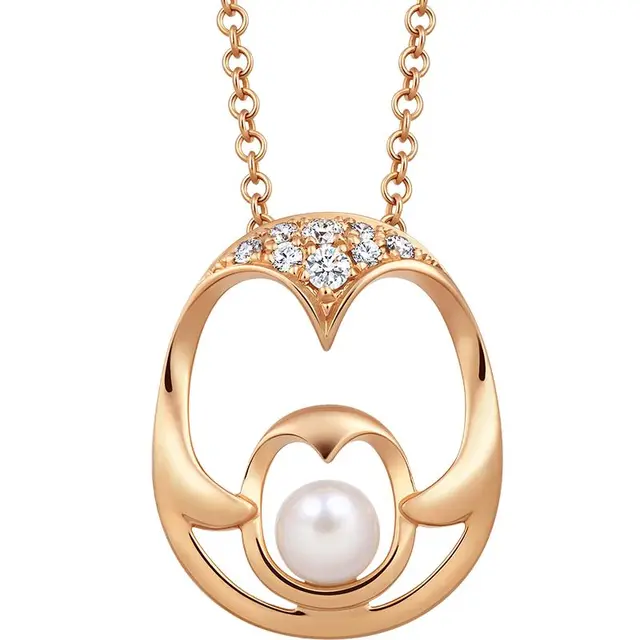 Chow Sang Sang 周生生 La Pelle系列 91079U 企鹅18K玫瑰金钻石珍珠项链 47cm 2.6g