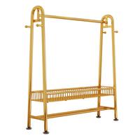 比新（BIX）挂衣架落地卧室家用晾衣架简易衣帽架室内阳台凉衣服带框1.2m金色 长120*高150*双层置物篮-轻奢金