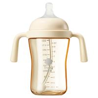 babycare花苞杯仿母乳学饮杯婴儿宝宝儿童水杯吸管牛奶杯奶瓶水壶月瓷米 小月龄饮水喝奶套装 300ml 米色
