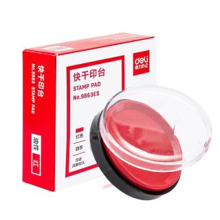 得力 9863ES 透明圆形快干印台 80mm 红色 单个装