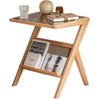 源氏木语实木边几客厅玻璃创意角几沙发小方桌北欧小户型床头边桌（山毛榉原木色）0.46米边几