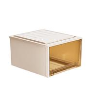 稻草熊收纳箱抽屉式衣服整理箱透明衣柜大号储物箱衣物收纳盒塑料柜子 【15L】深37*宽26*高14.2 杏色外壳+茶色抽屉【1个装】