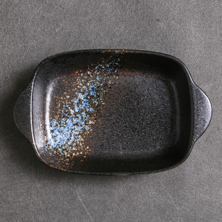 一淘一陶 家用日式陶瓷烤盘芝士焗饭盘双耳盘子烤箱烘焙多功能餐具餐盘 JD-窑变双耳烤盘星河